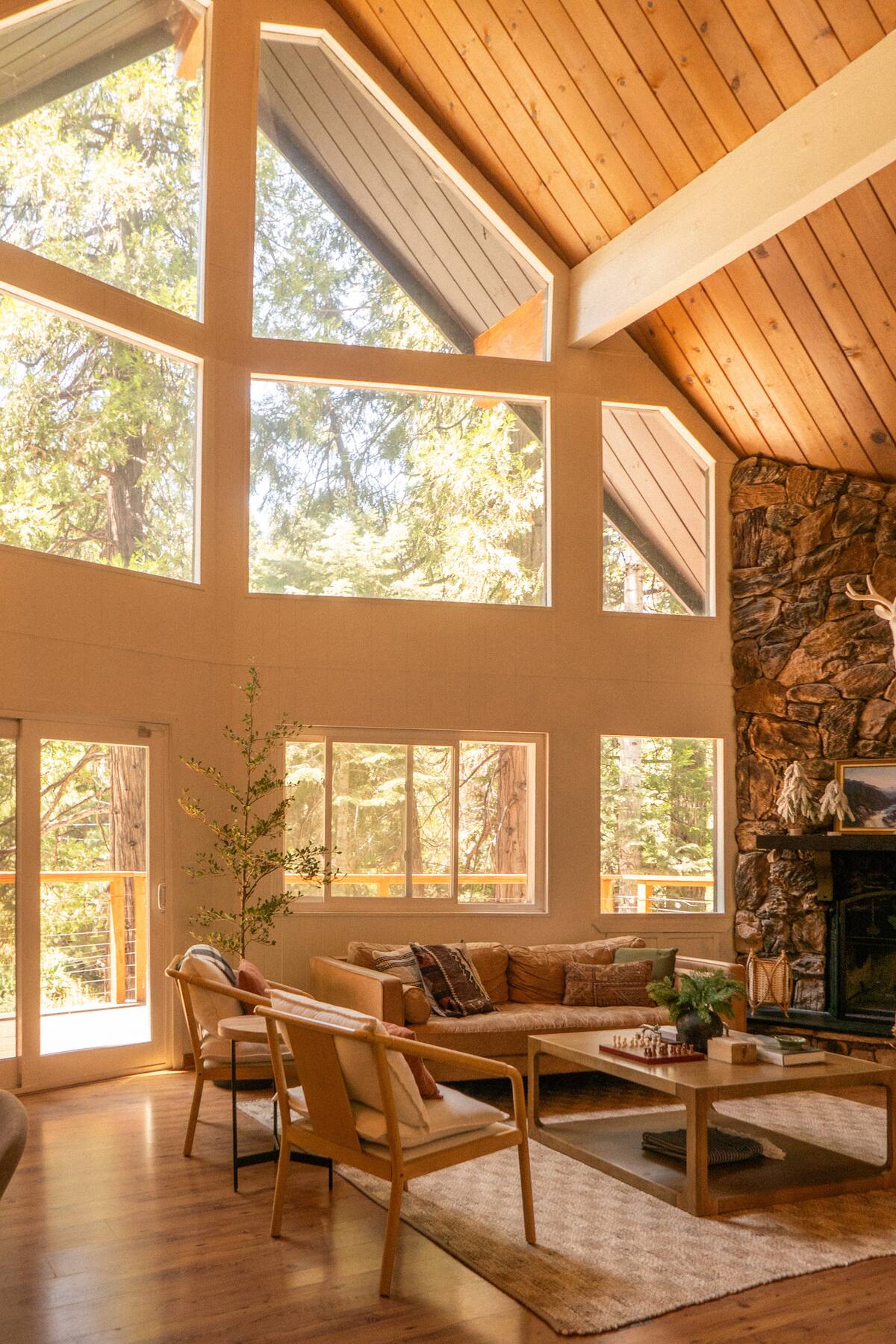 Golden light through A-frame windows